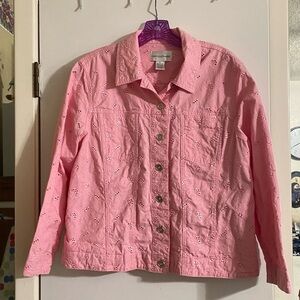 Draper’s & Damon’s NWOT women’s jacket size P/L Barbie pink embroidered design